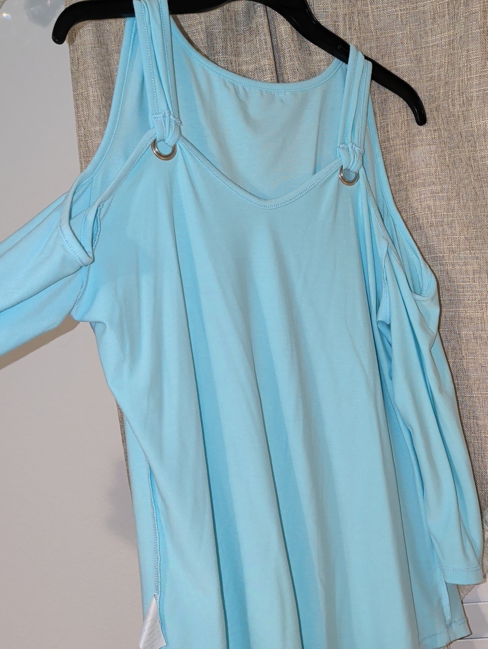 Light Blue Cold-Shoulder Ring-Detail Tunic Top